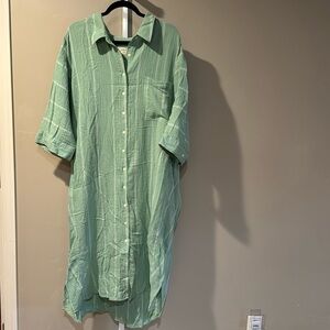 Green and White Pinstriped Button Down Dress. 100% Cotton. Universal Thread. 3X